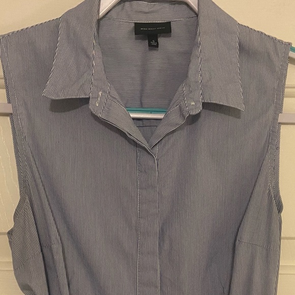 5 for $15-Pinstripe Sleeveless Button Down Shirtdress - Picture 2 of 4